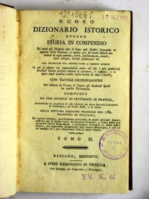 carte - A Spese Remondini di Venezia, editor comercial; Nuovo dizionario istorico