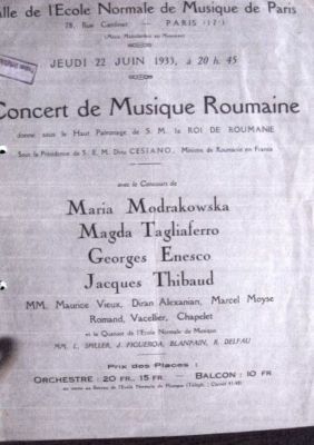 Afiș-program Concert de Musique Roumanie
