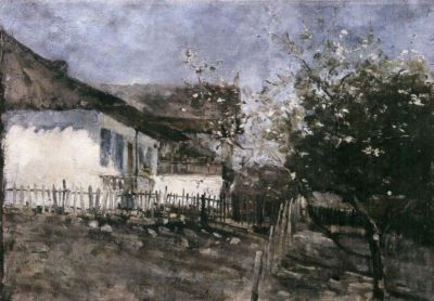 pictură - Mihăilescu, Dimitrie; Curte cu pomi înfloriți