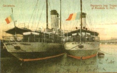 Carte poștală ilustrată - Ad. Maier & Co. D.Stern; Constanța: Vapoarele Împăratul Traian și România în port
