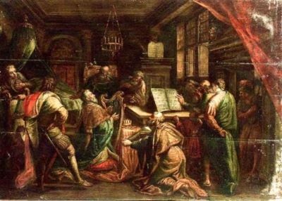 pictură; Regele David cântând la harpă