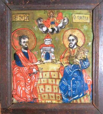 icoană pe sticlă; Sfinții Apostoli Petru și Pavel