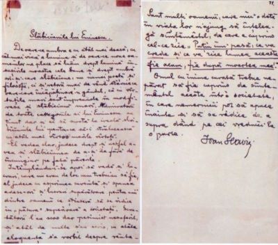 manuscris - Slavici, Ioan; Slăbiciunile lui Eminescu
