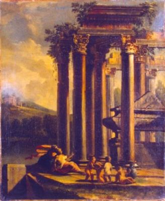 pictură - Ghisolfi, Giovanni; Peisaj cu ruine și sarcofagiu
