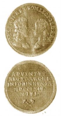 Medalie (jeton) dedicată vizitei lui Iosif al II-lea și Leopold la minele din Ungaria
