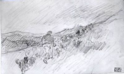 grafică - Grigorescu, Nicolae; Cioban urcând cu turma