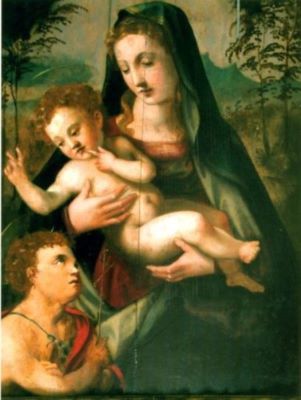 pictură - Anonim italian; Maria cu Iisus în brațe și Ioan Botezătorul copil