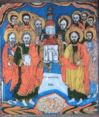 icoană pe sticlă - Purcariu, Matei (Țimforea); Sfinții Petru și Pavel