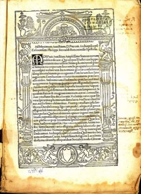 carte veche - Beroaldus, Philippus; Simonem Papiensem; Beroaldus, Philippus Comentarij A Philip- // Po Beroaldo Condi- // Ti In Asinus Aureus Lucij Apuleij. //colofon: Impressum Venetiis Per Simonem Papiensem Dictum Biuliaquam Anno Domini Iesu Christi M.Ccccci. Die Xxix. Aprilis.