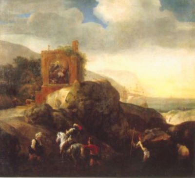pictură - Weenix, Jan Baptist; Peisaj cu monument ex-voto