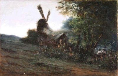 pictură - Bulhardt, Hans; Moară de vânt, în pădure
