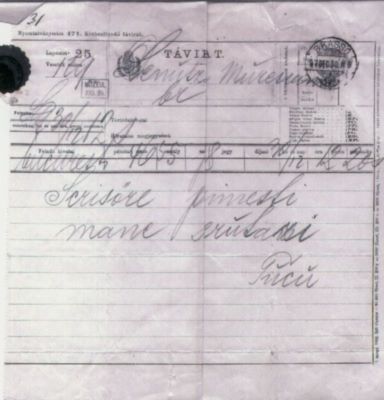 document - Mureșianu, A. Aurel; Aurel Mureșianu către soția sa, Elena Mureșianu