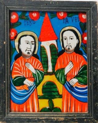 icoană pe sticlă; Sfinții Petru și Pavel