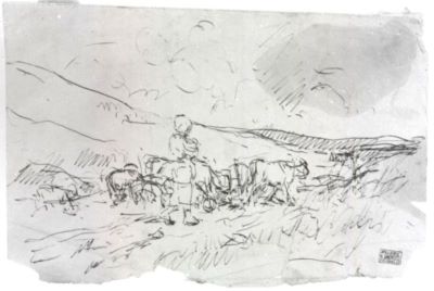 grafică - Grigorescu, Nicolae; Cu vitele la pășune