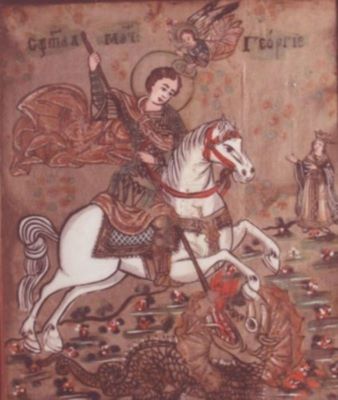 icoană pe sticlă - Poienaru, Simion; Sfântul Mare Mucenic Gheorghe