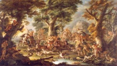 pictură de șevalet - Brandi, Domenico; Vânătoare la marginea pădurii