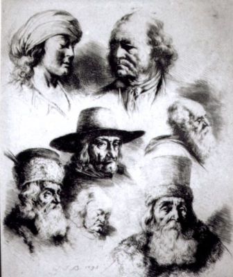 grafică - Boissieu, Jean-Jacques; Pagină de schițe cu șapte figuri