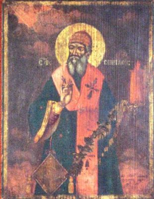 icoană pe lemn; Sfântul Ierarh Spiridon