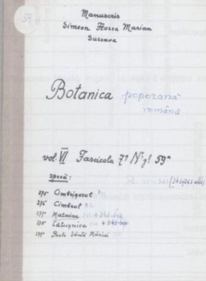 manuscris; Botanica poporană română vol. VI, fascicola 7 specii: Cimbrișorul, Cimbrul, Matocina, Cătușnica, Poala Sânta-Măriei