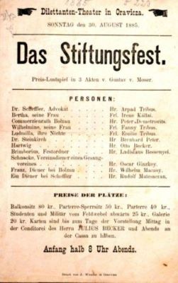 afiș - Tipografia J. Wunder; „Das Stiftungsfest”, comedie în trei acte