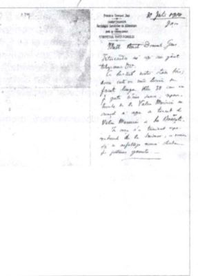 Constantinescu; Scrisoare manuscris Constantinescu (31 iulie 1910) adresată iui N. Gane (primar lași)