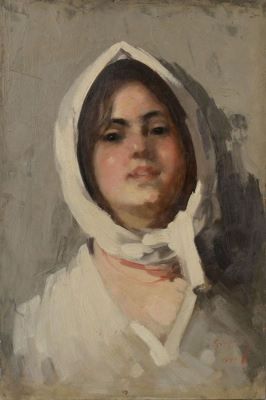 pictură de șevalet - Grigorescu, Nicolae; Portret de tânără cu basma