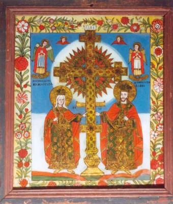 icoană pe sticlă; Sfinții Constantin și Elena