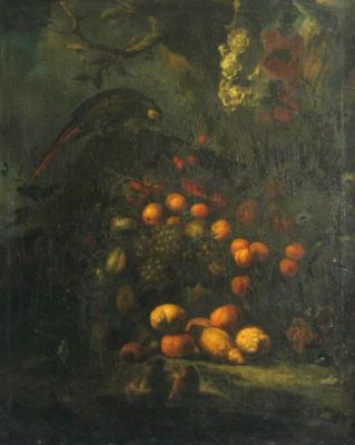 pictură - Vos, Paulus de; Fructe și papagal verde