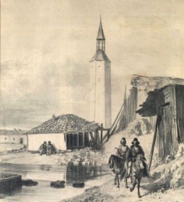 litografie - Raffet, Auguste-Denis-Marie; Tour de l'horologe. Batie pendant l'ocupation turque. Giurgievo (Valachie)