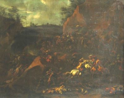 pictură - Berchem, Nicolas (Claes) Pietersz; Atac într-un defileu