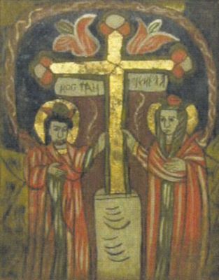 icoană pe sticlă; Sfinții Constantin și Elena