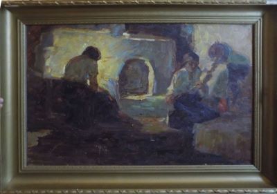 pictură de șevalet - Enea, Nicolae; Interior de casă țărănească cu vatră