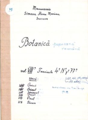 manuscris - Marian, Simion Florea; Botanică poporană: vol. VIII, fascicola 4: specii: Ovăsul, Odosul, Șuvarul, Orzul, Pirul, Săcara