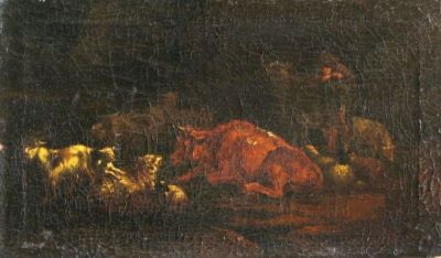 pictură - Roos, Cajetan; Animale domestice; pandant: Păstor cu miel