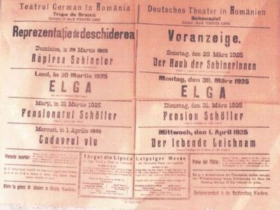 Tipografia Iosif Kaden; Afiș pentru reprezentațiile oferite de Teatrul German - trupa de dramă