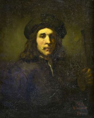 pictură de șevalet - Grigorescu, Nicolae; Bărbatul cu baston - copie după Rembrandt