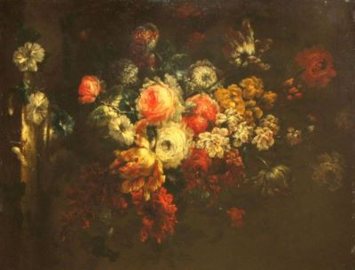 pictură; Buchet de flori cu trandafir alb; pandant: Buchet de flori cu trandafiri roșii
