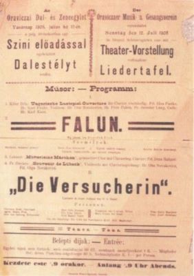 Tipografia Wunder Károlynál; Afiș pentru spectacolele „Falun” și „Die versucherin”