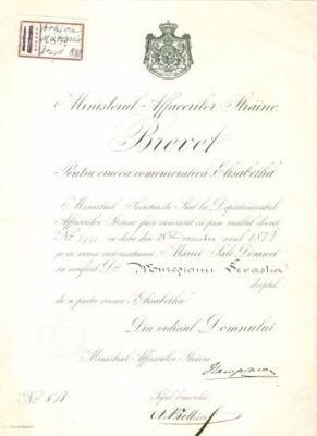 brevet - M.A.S România; Crucea Comemorativă „Elisabetha” acordată Sevastiei Mureșianu