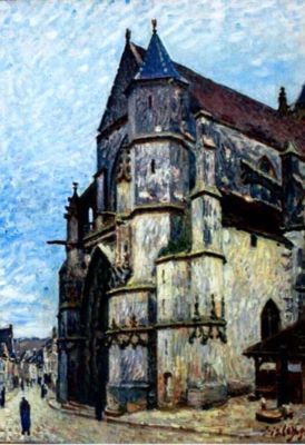 pictură - Sisley, Alfred; Biserica din Moret, iarna