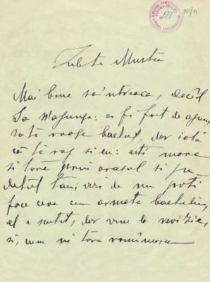 scrisoare - Hogaș, Calistrat; C. Hogaș către Mustea