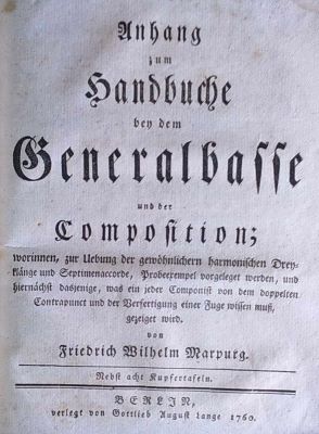 carte veche - Marpurg, Friedrich Wilhelm (autor); Anhang zum handbuch bey dem Generalbasse und der Composition
