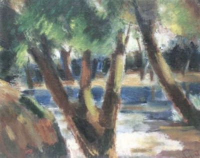 pictură de șevalet - Șirato, Francisc; Peisaj cu pomi și apă / Peisaj cu râu si copaci