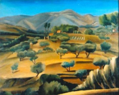 pictură - Catargi, Henri H.; Grădina cu măslini