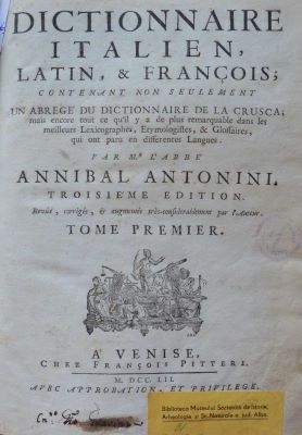 carte veche - Antonini, Annibale, autor; Dictionnaire italien, latin, & francois