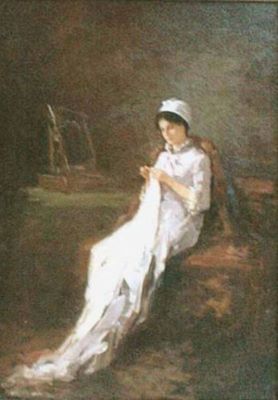 pictură - Grigorescu, Nicolae; Cusând