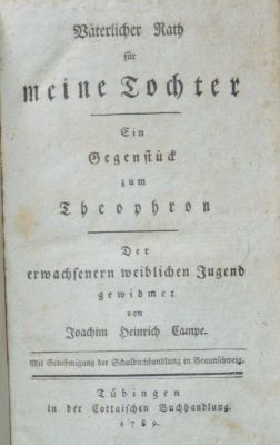 carte veche - Joachim Heinrich Campe, autor; Väterlicher Rath für meine Tochter