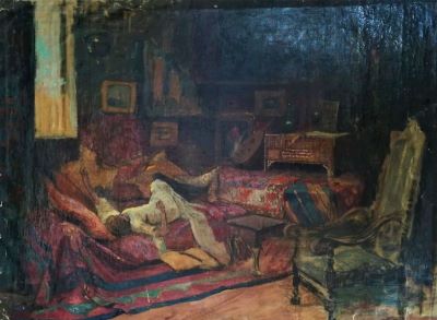 pictură de șevalet - Satmary, Alexandru C.; Interior oriental cu femeie culcată