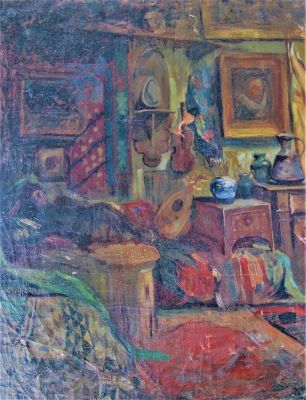 pictură de șevalet - Satmary, Alexandru Carol; Interior oriental cu lăute