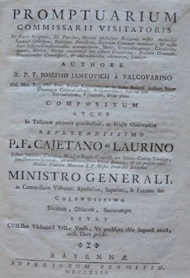 carte veche - Joseph Jankovich, autor; Promptuarium commissarii visitatoris ex Sacris Scripturis, SS. Patribus